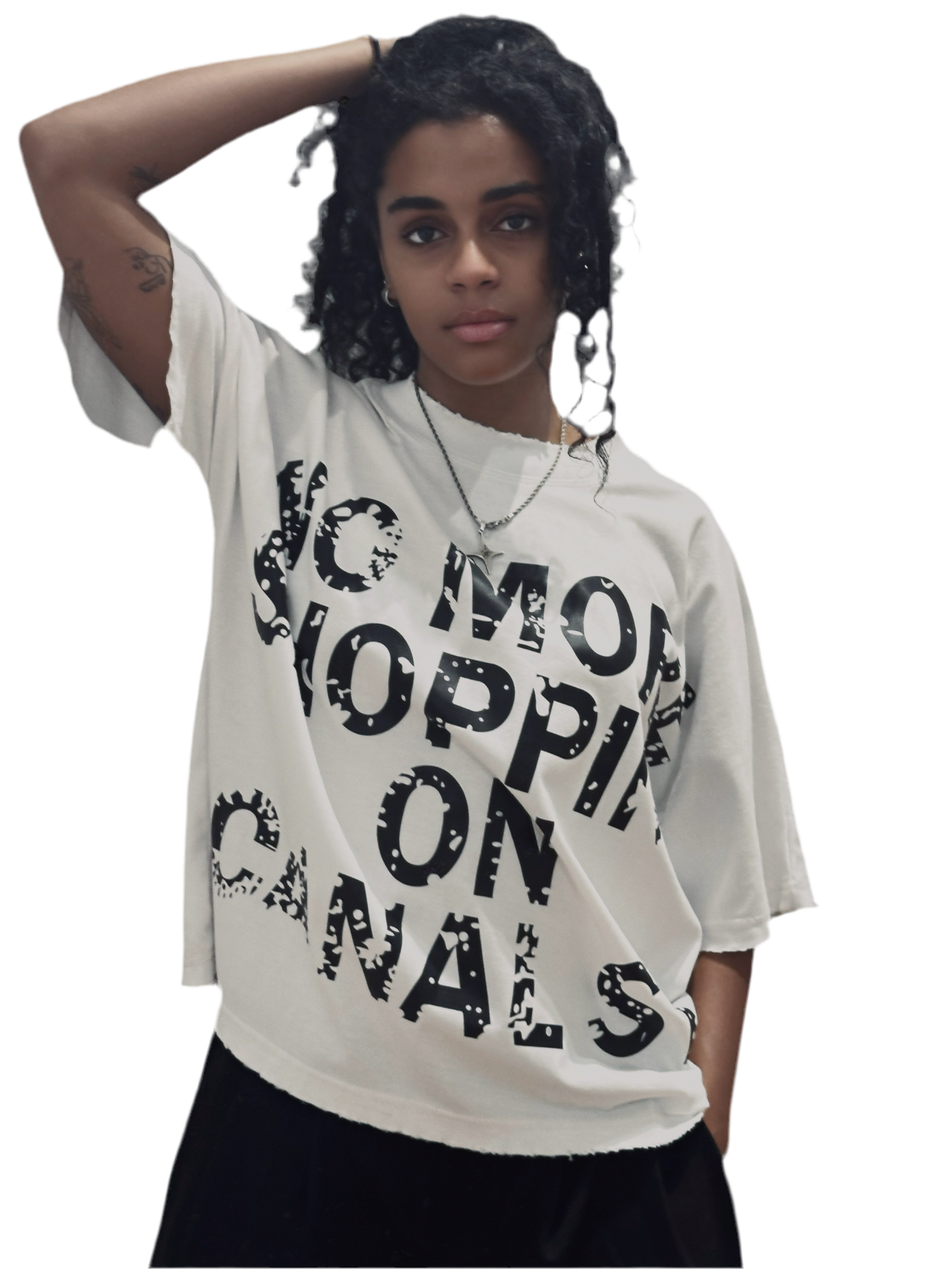White distress boxy t shirt ￼